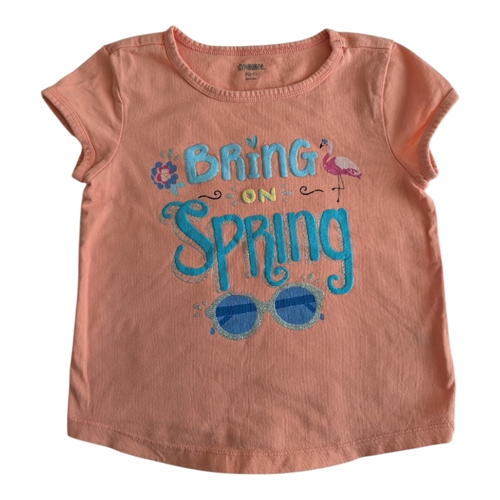 Gymboree Girls Peach Short-Sleeve 'Bring On Spring' Graphic Tee Size 5-6